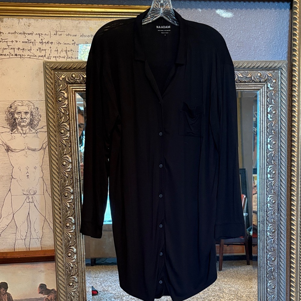 NAADAM Black long button down jacket.